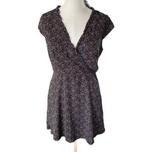 NWT Lulu's Skater Dress Sz Medium Black Calico Print Floral Open Back Mini